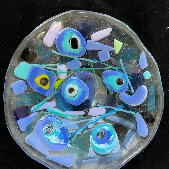 Island Memories Design Glass”Fused Art Glass Handmade 7”x3”Bowl Clear - Picture 10 of 10